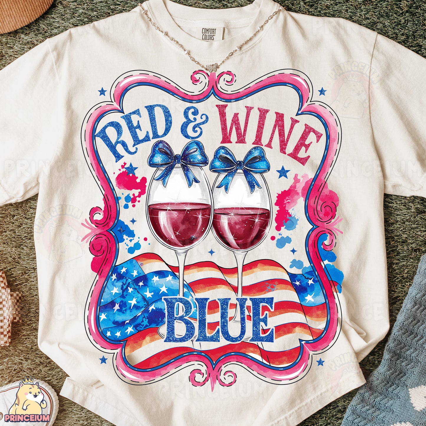 a t - shirt that says red and wine blue with two glasses of red wine