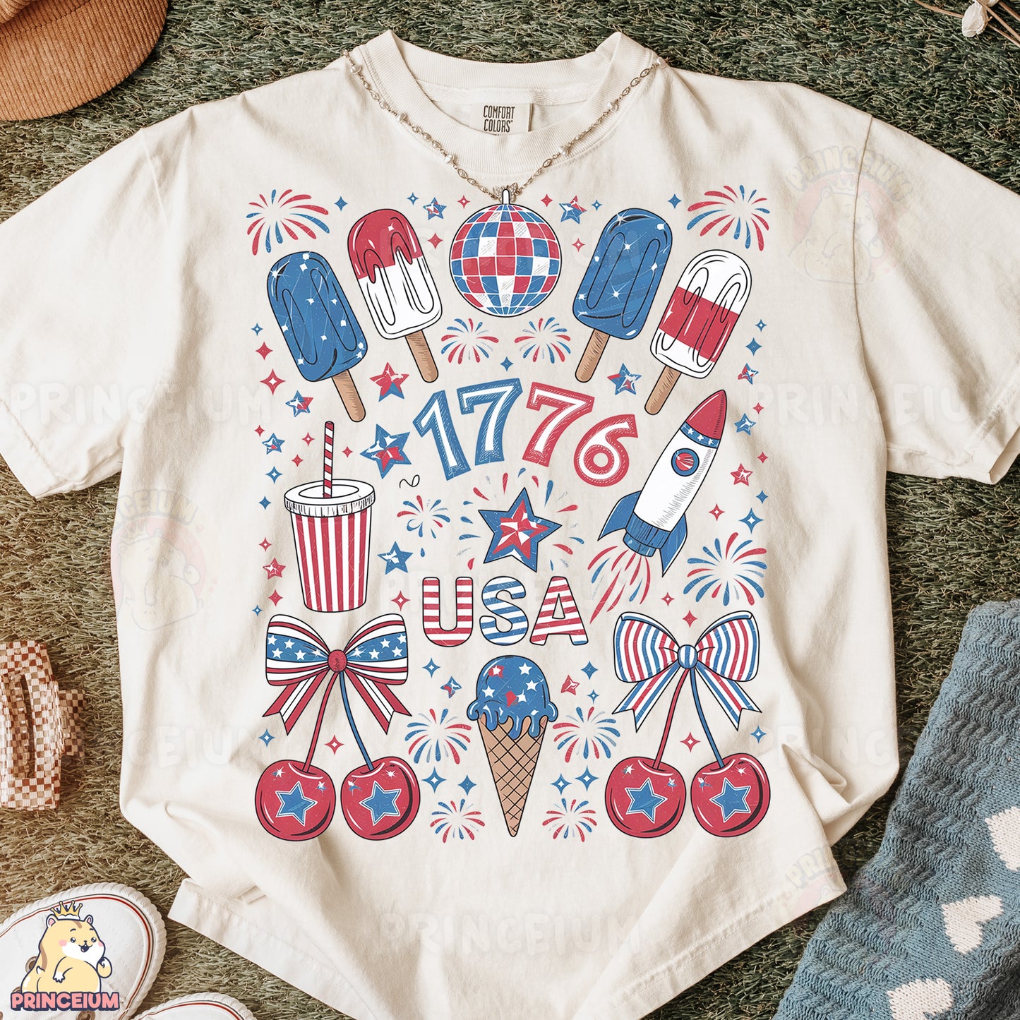 a fourth of july t - shirt on a carpet