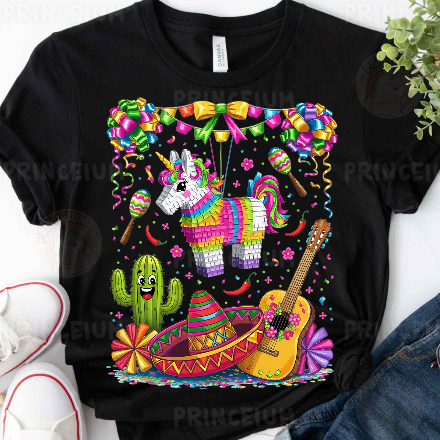 a t - shirt with an image of a unicorn and a guitar
