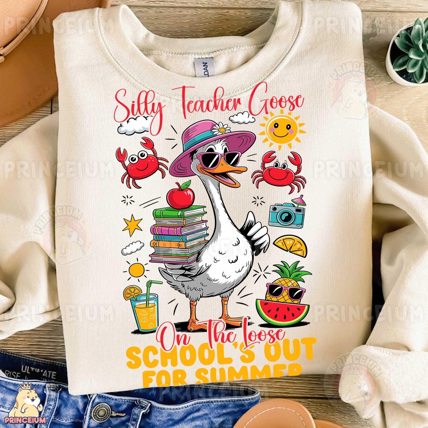 a t - shirt with an image of a goose wearing a hat