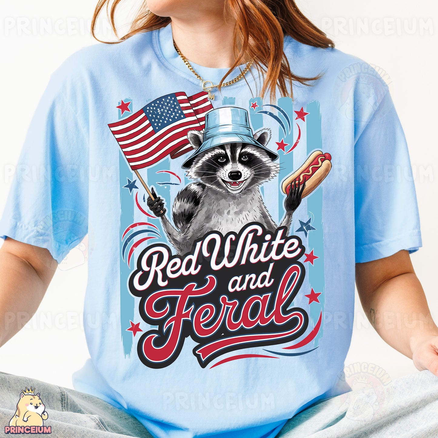 a girl wearing a red white and feal shirt