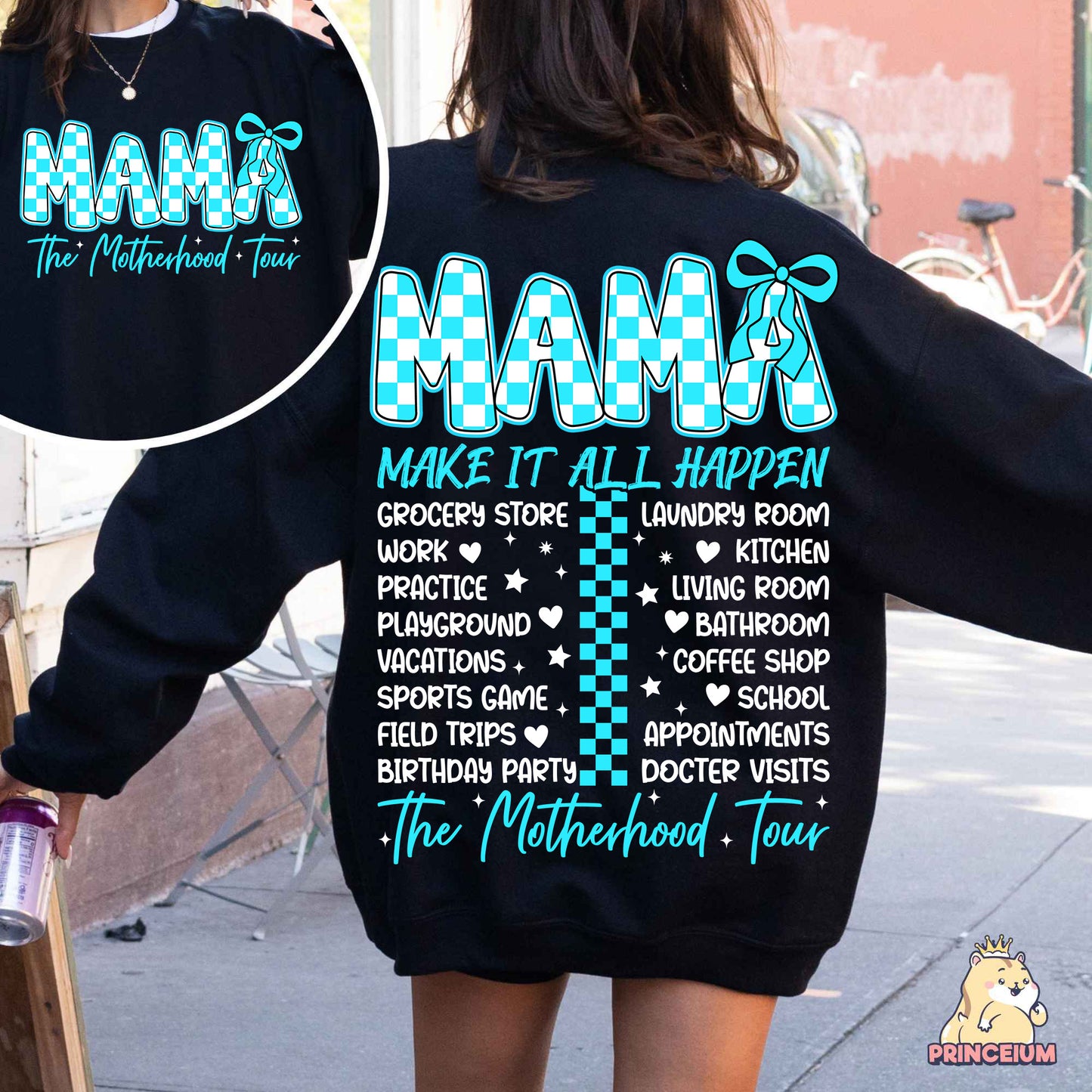 the back of a woman's sweatshirt with the words mama on it