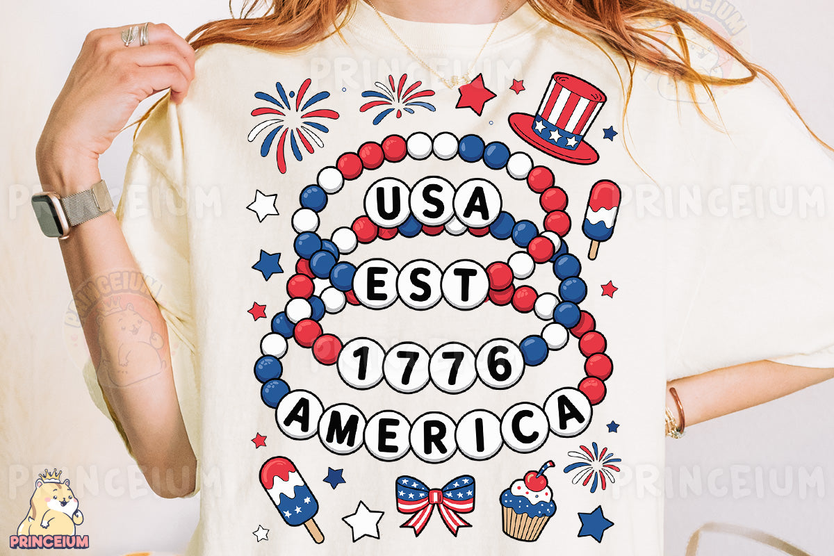 a woman wearing a usa est est america t - shirt