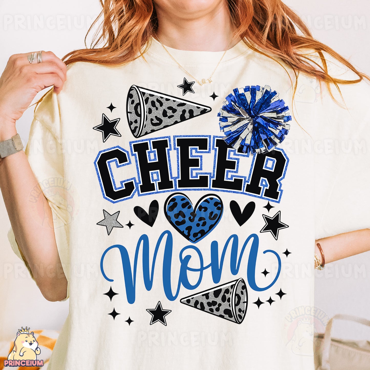 a woman wearing a cheer mom t - shirt