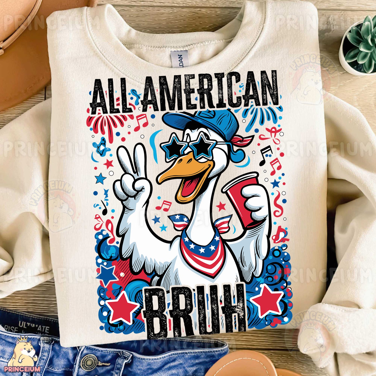 a t - shirt with an image of a duck wearing a hat