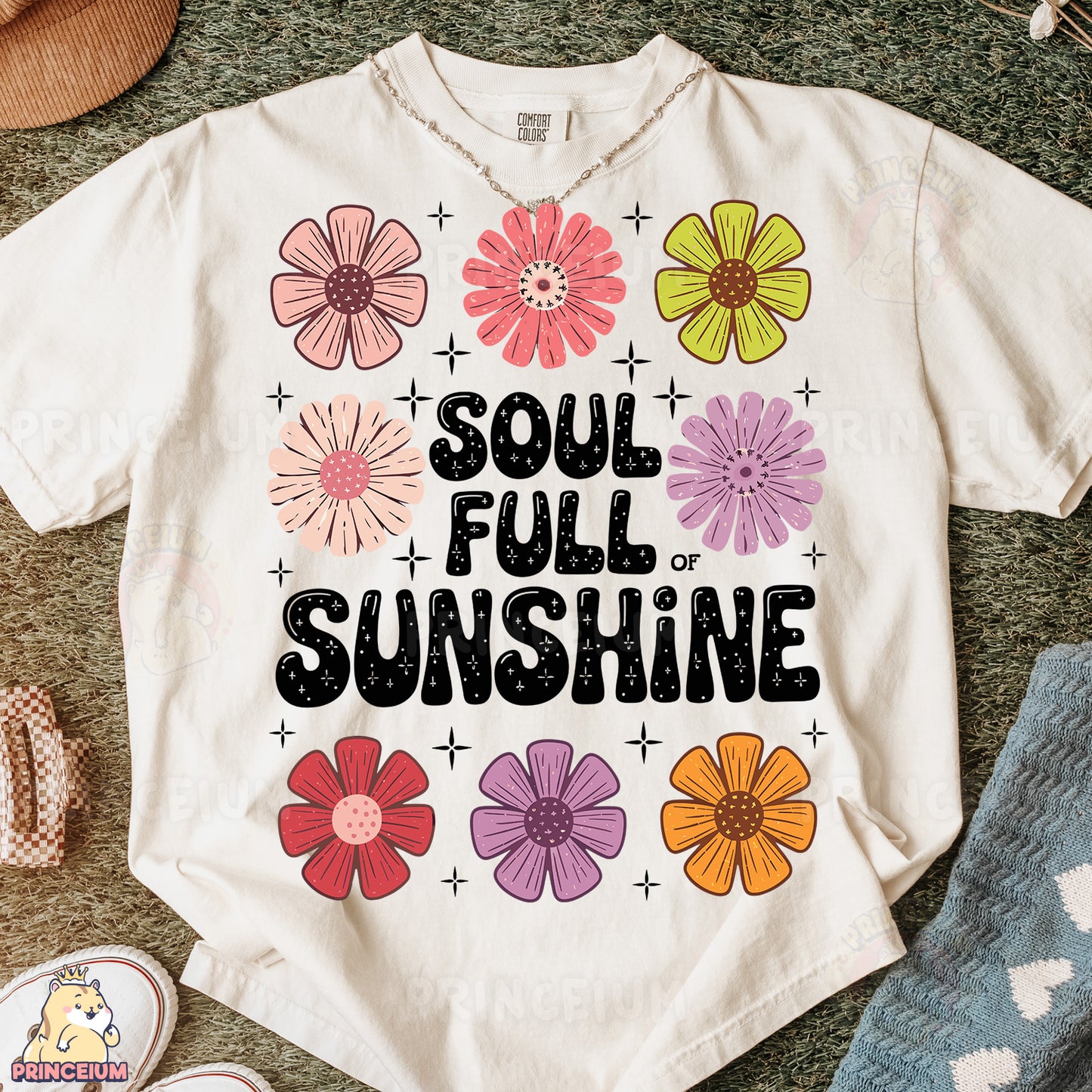 a t - shirt that says soul full sunshine surrounded by flowers