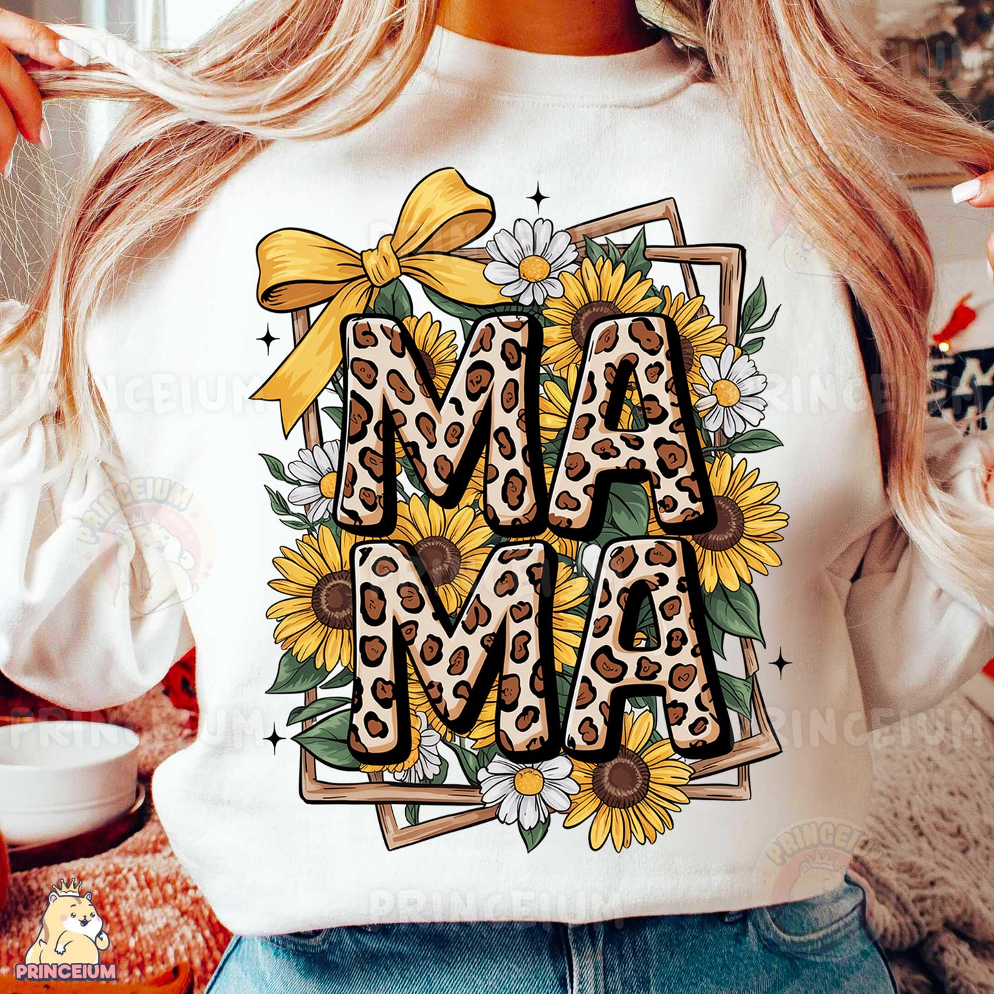 a woman wearing a white shirt with the word ma ma on it