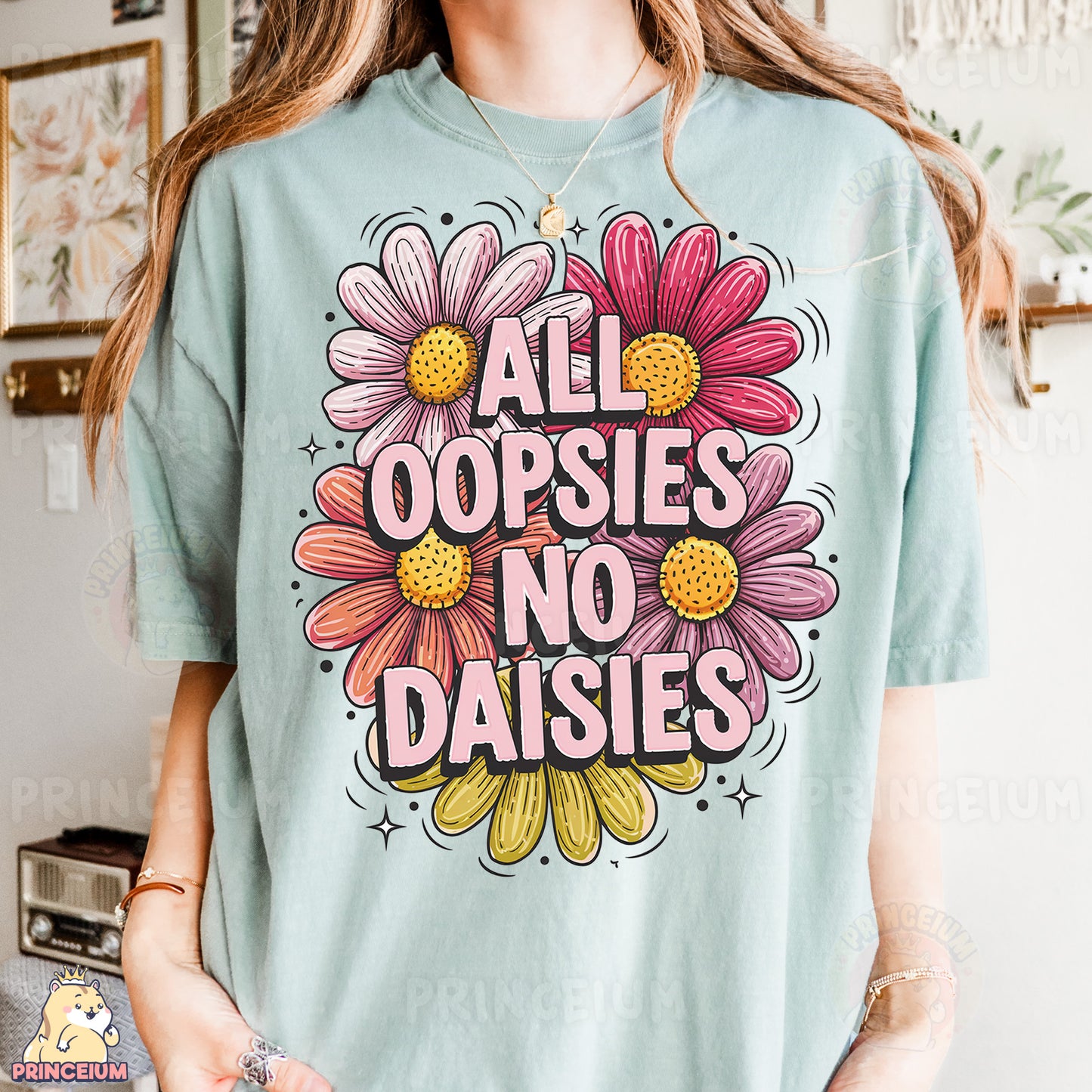 a woman wearing a t - shirt that says alopies no daisies