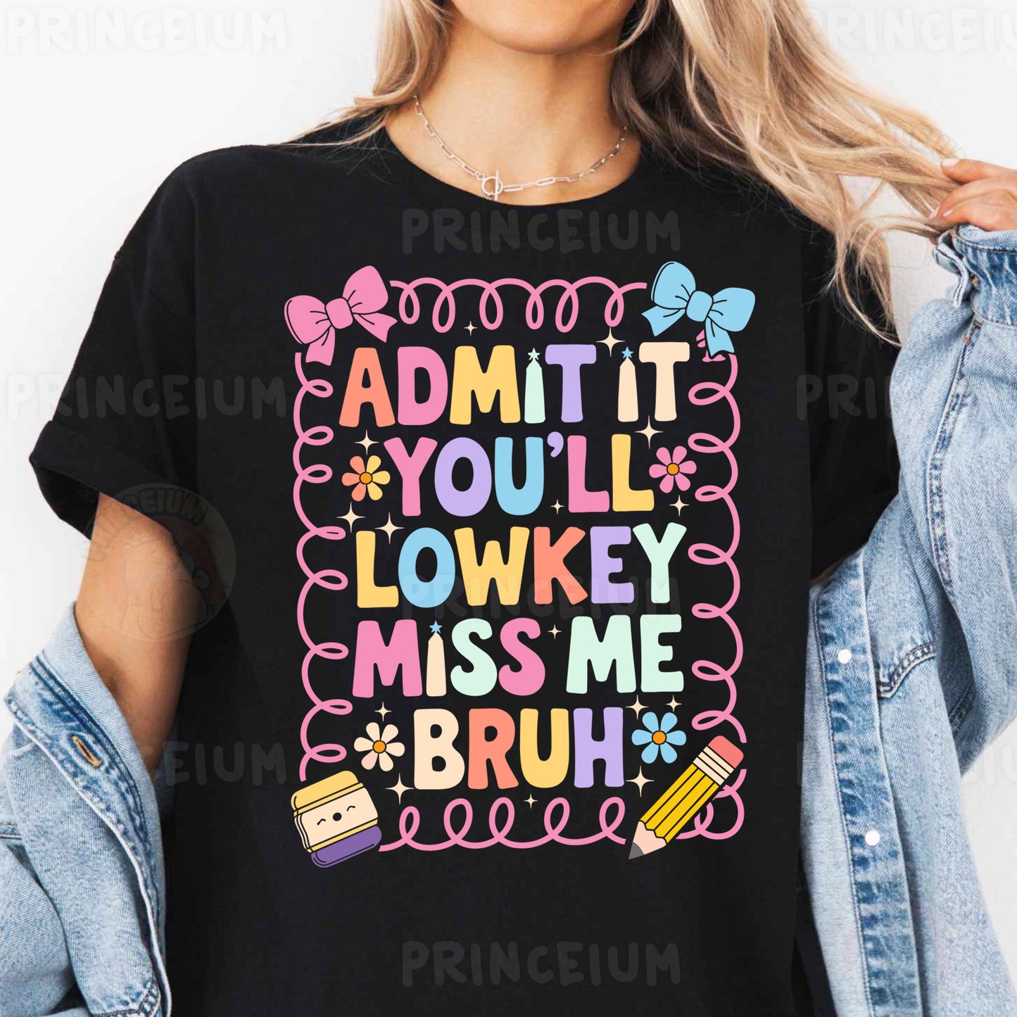 a woman wearing a black t - shirt with the words admit it you'll