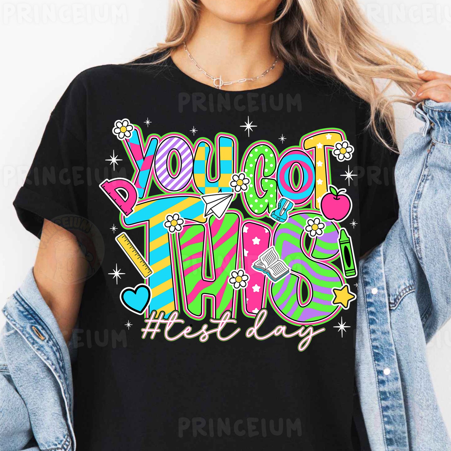 a woman wearing a t - shirt that says you got this first day