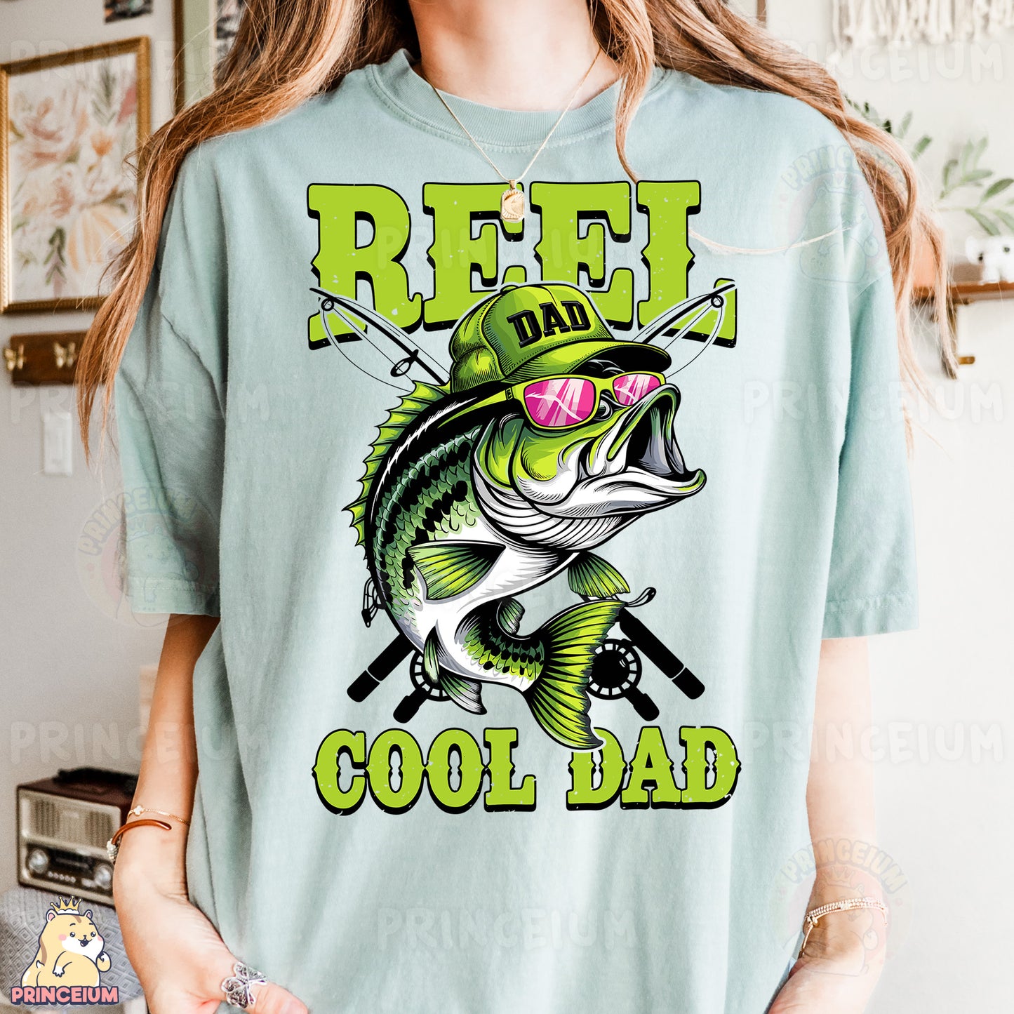 a woman wearing a t - shirt with a fish on it