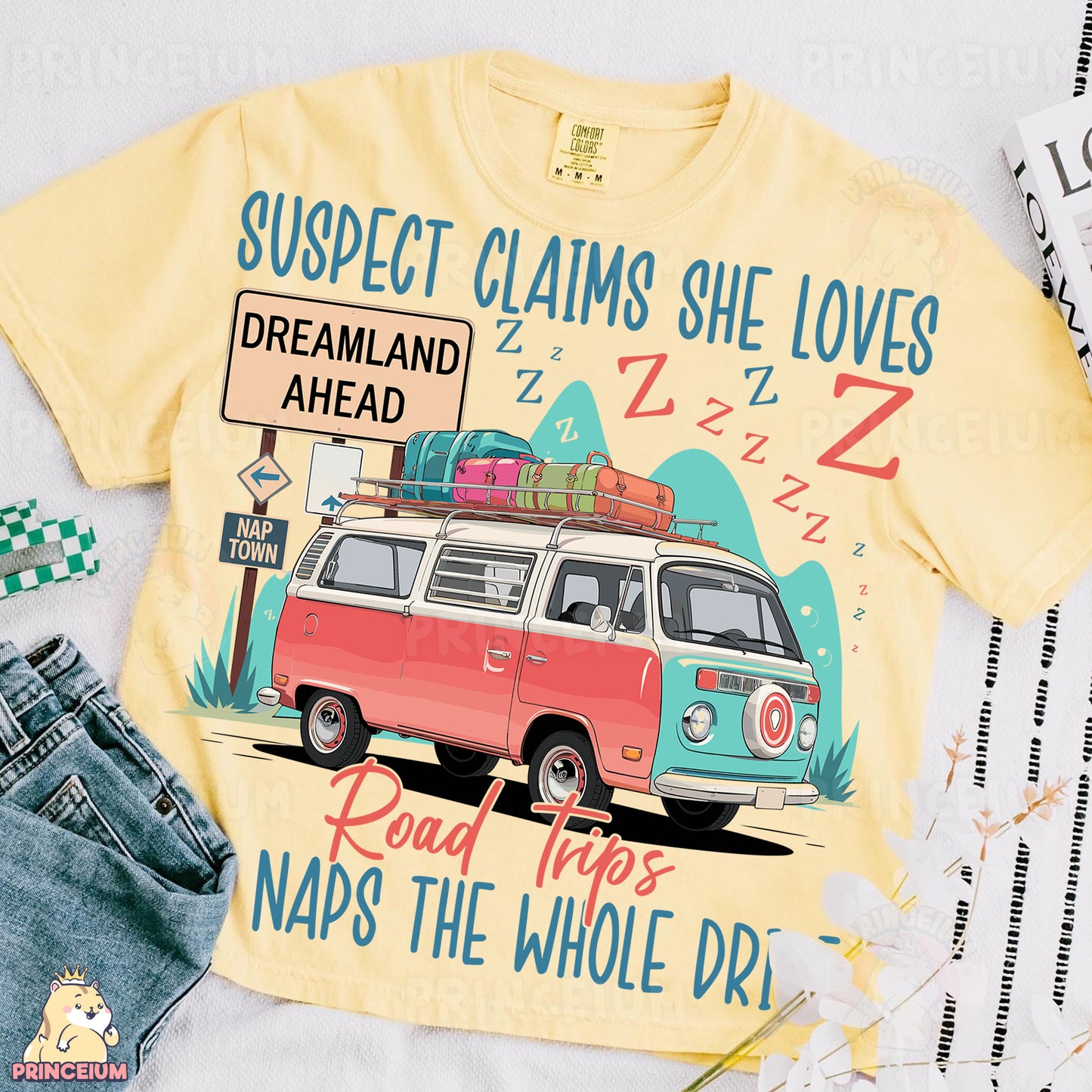 a yellow shirt with a vw camper van on it