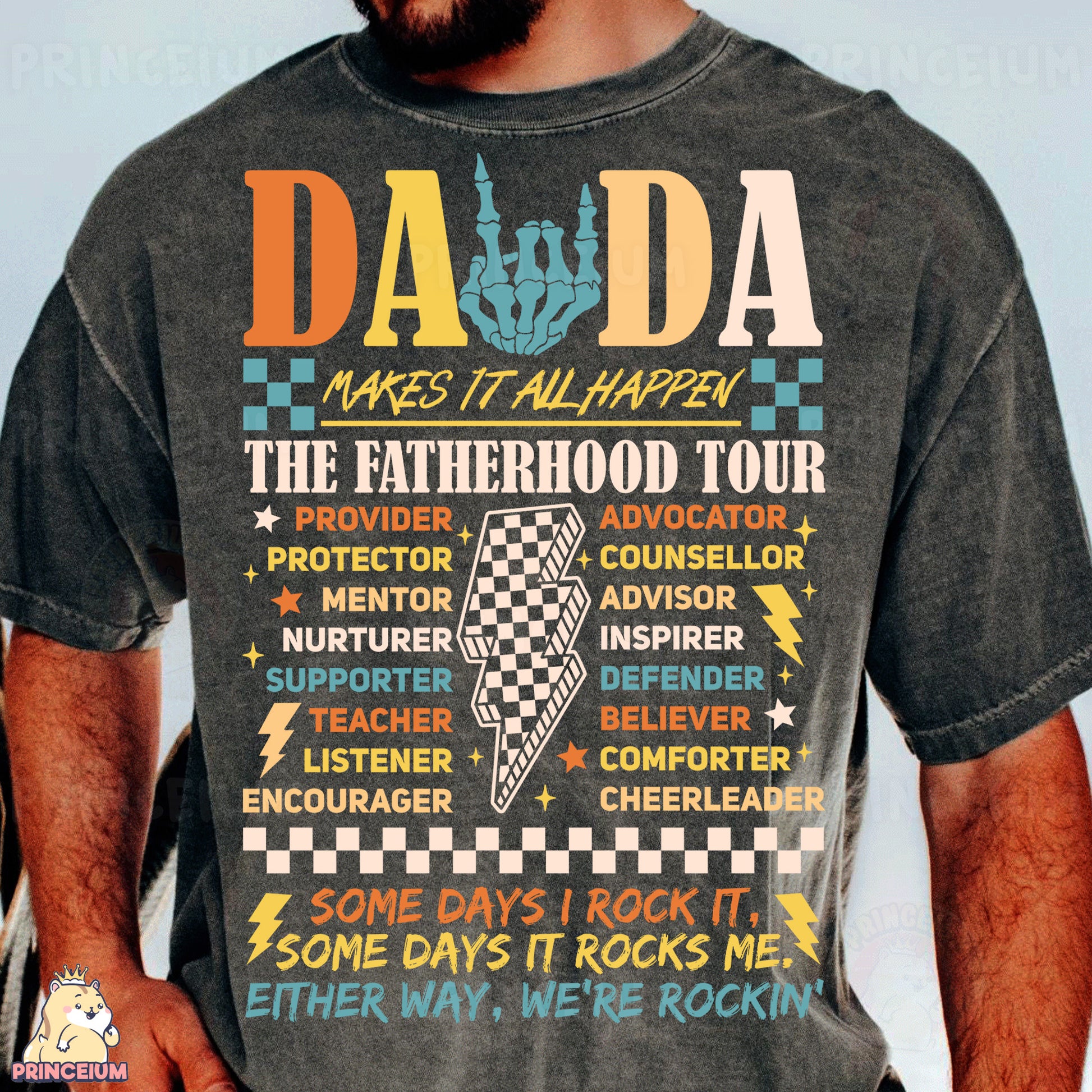 a man with a beard wearing a dada t - shirt