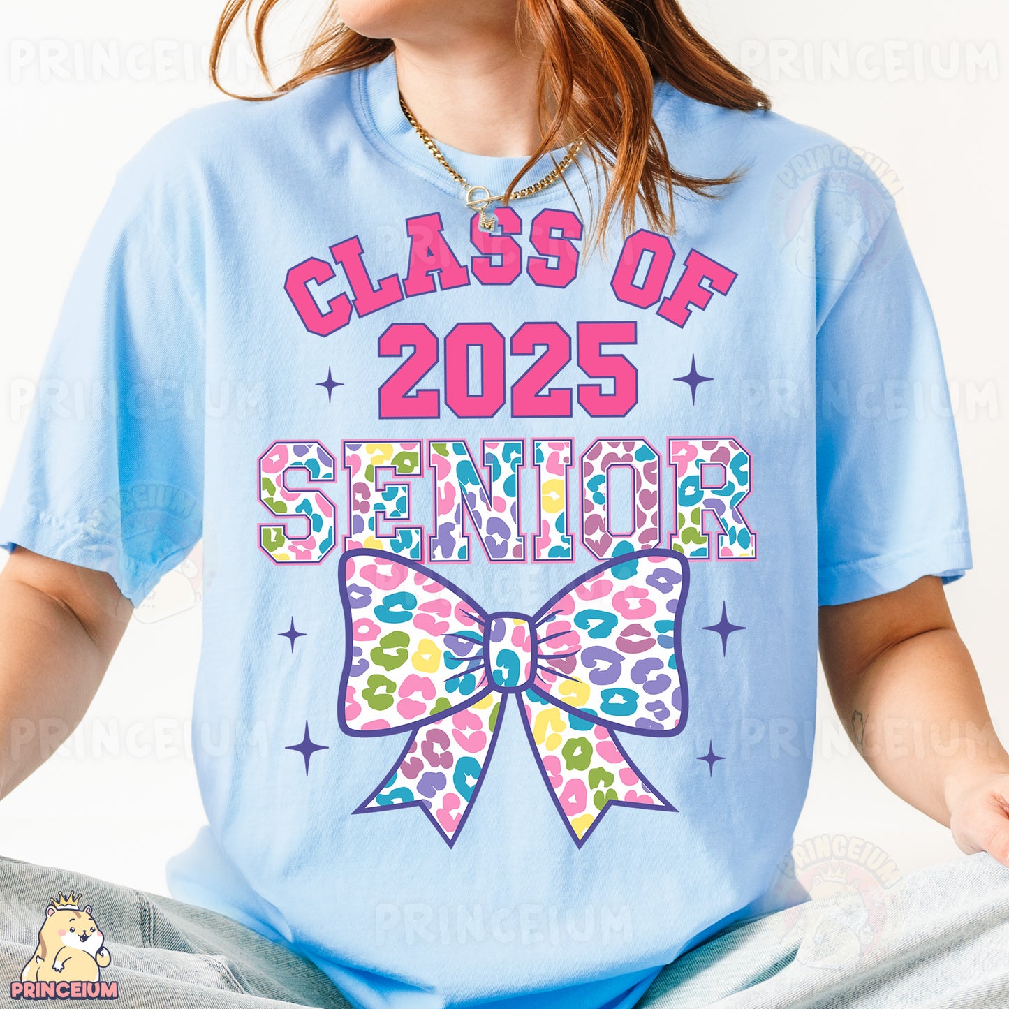 a girl wearing a class of 205 senior t - shirt