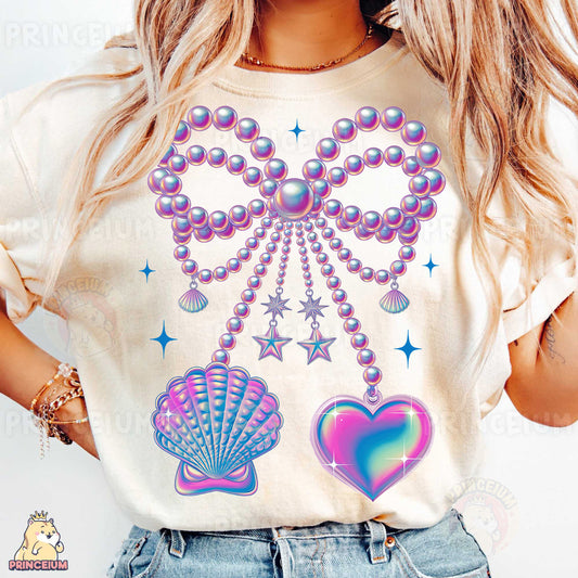 a woman wearing a t - shirt with a design on it