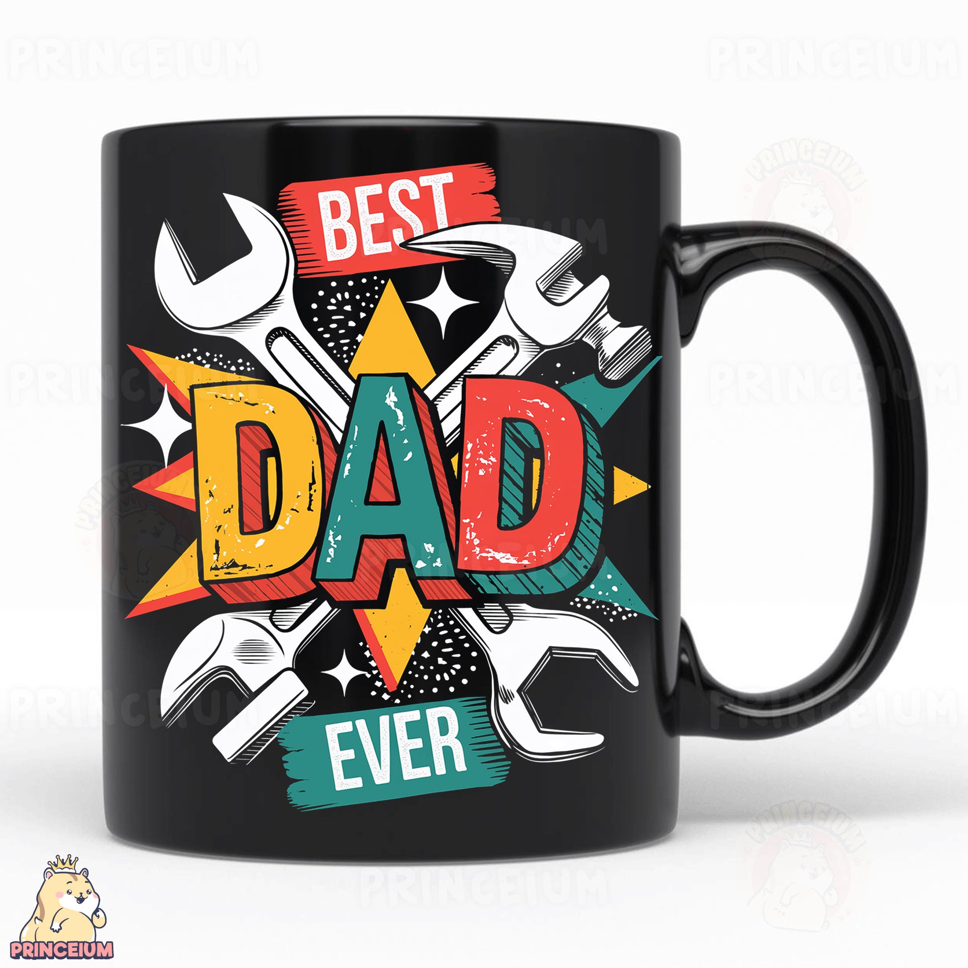 a black coffee mug with the words best dad ever
