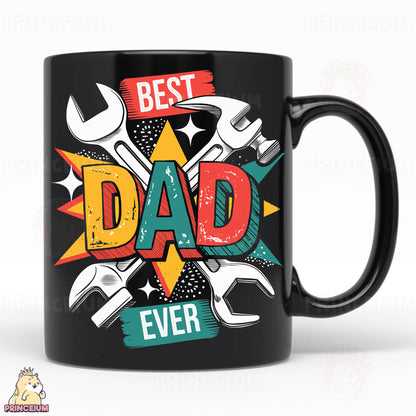 a black coffee mug with the words best dad ever