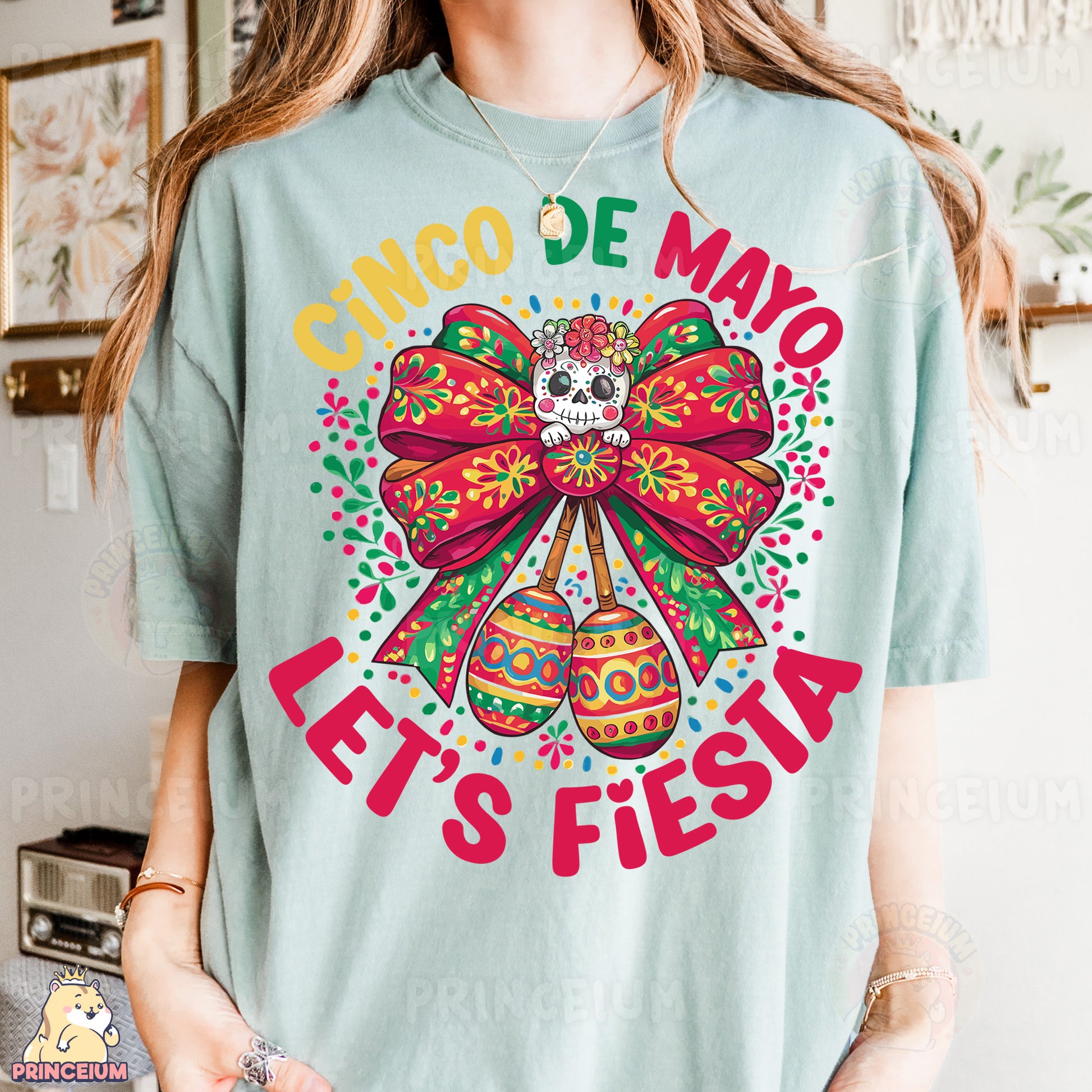 a woman wearing a cinco de mayo t - shirt