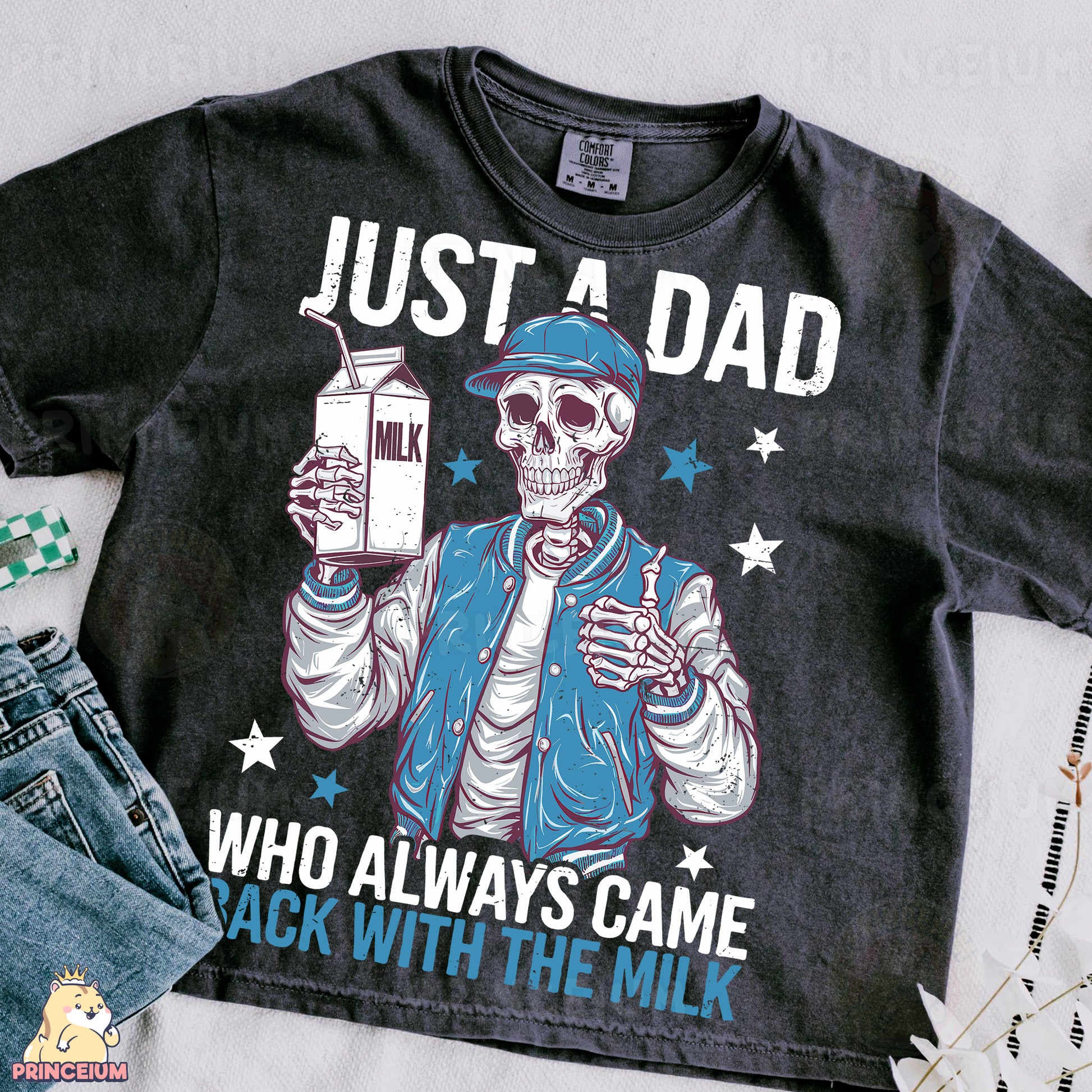 a shirt that says just a dad who always came back with the milk