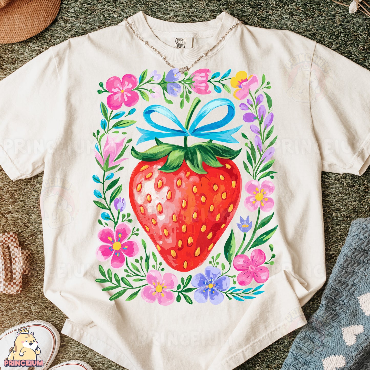 a t - shirt with a picture of a strawberry on it
