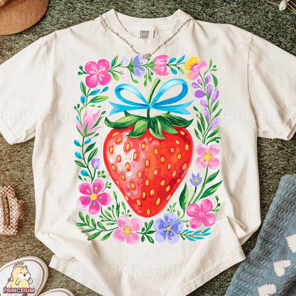 a t - shirt with a picture of a strawberry on it