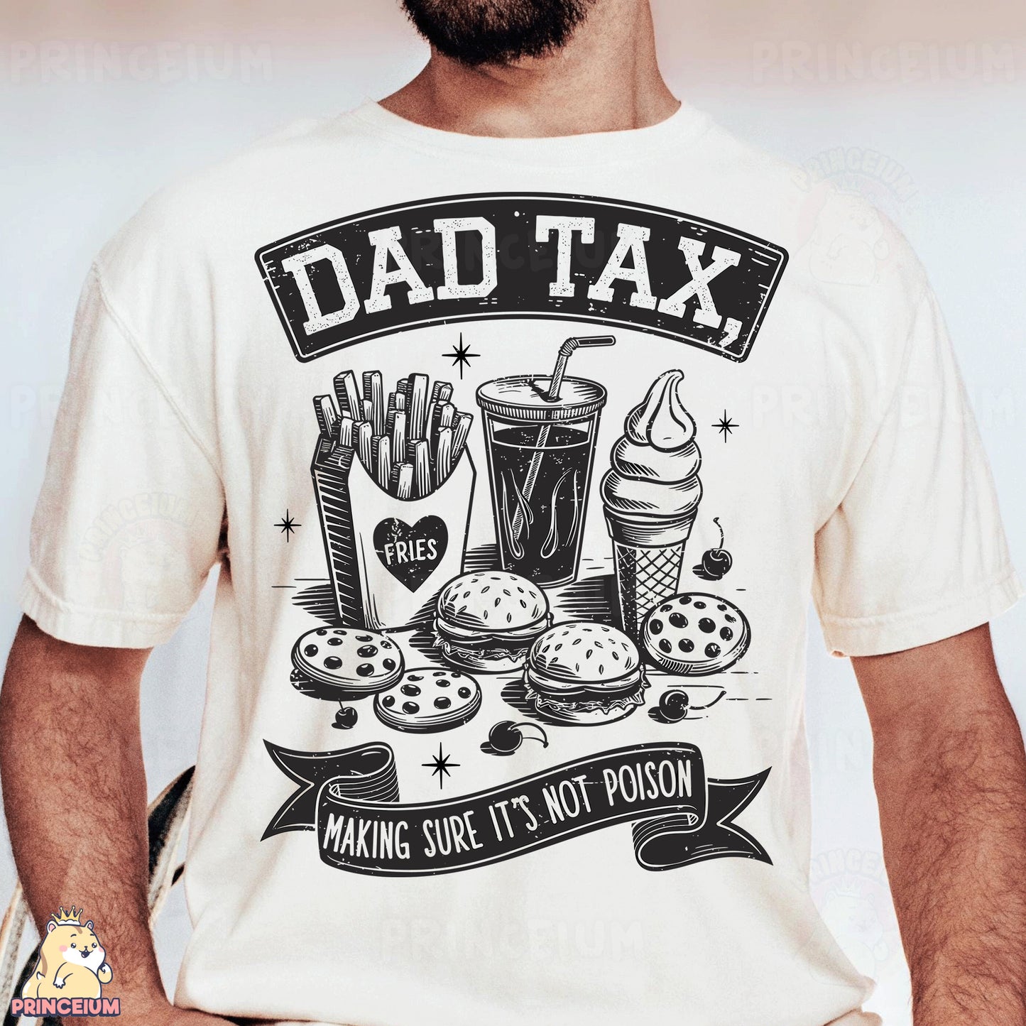 a man wearing a t - shirt that says dad tax