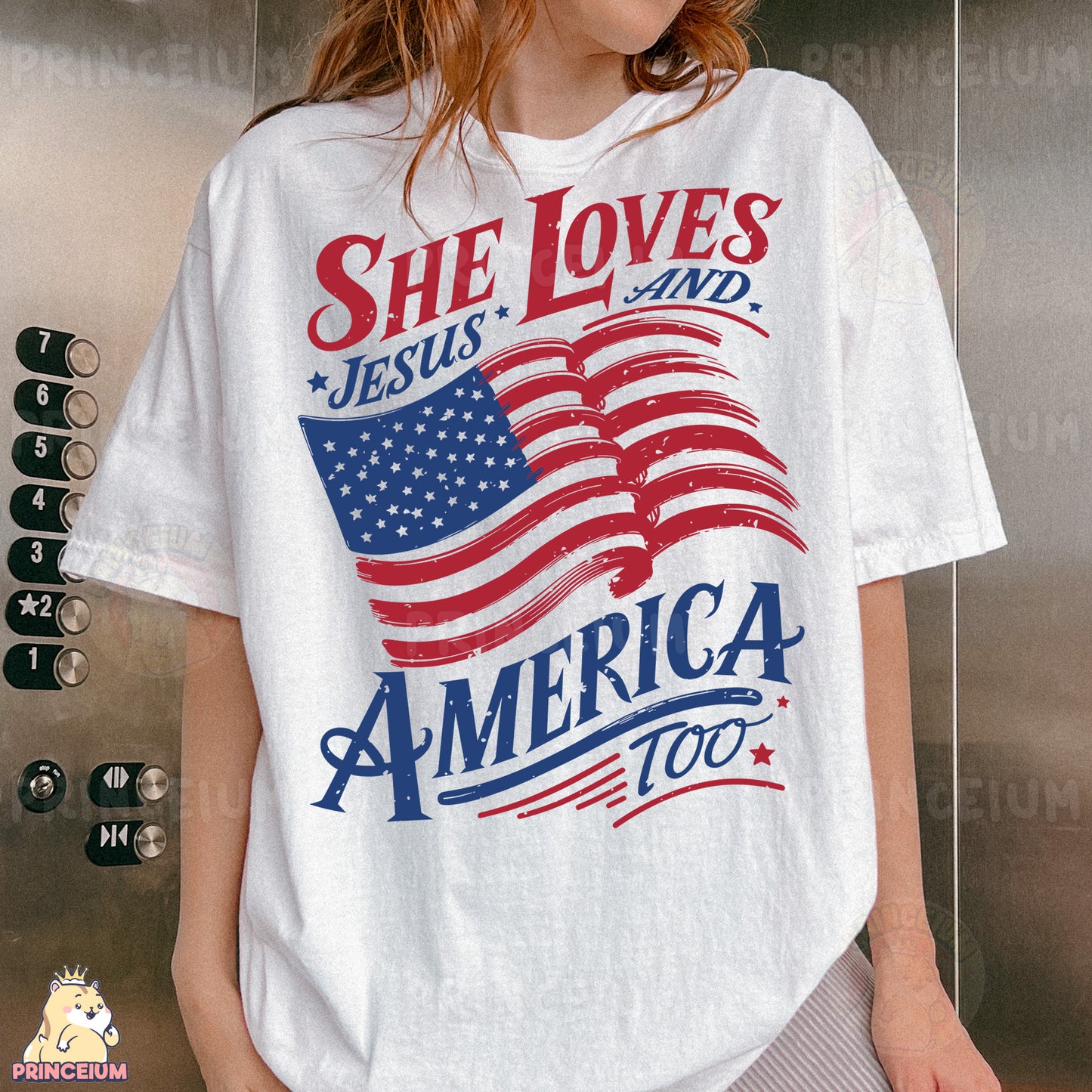 a woman standing in front of an elevator