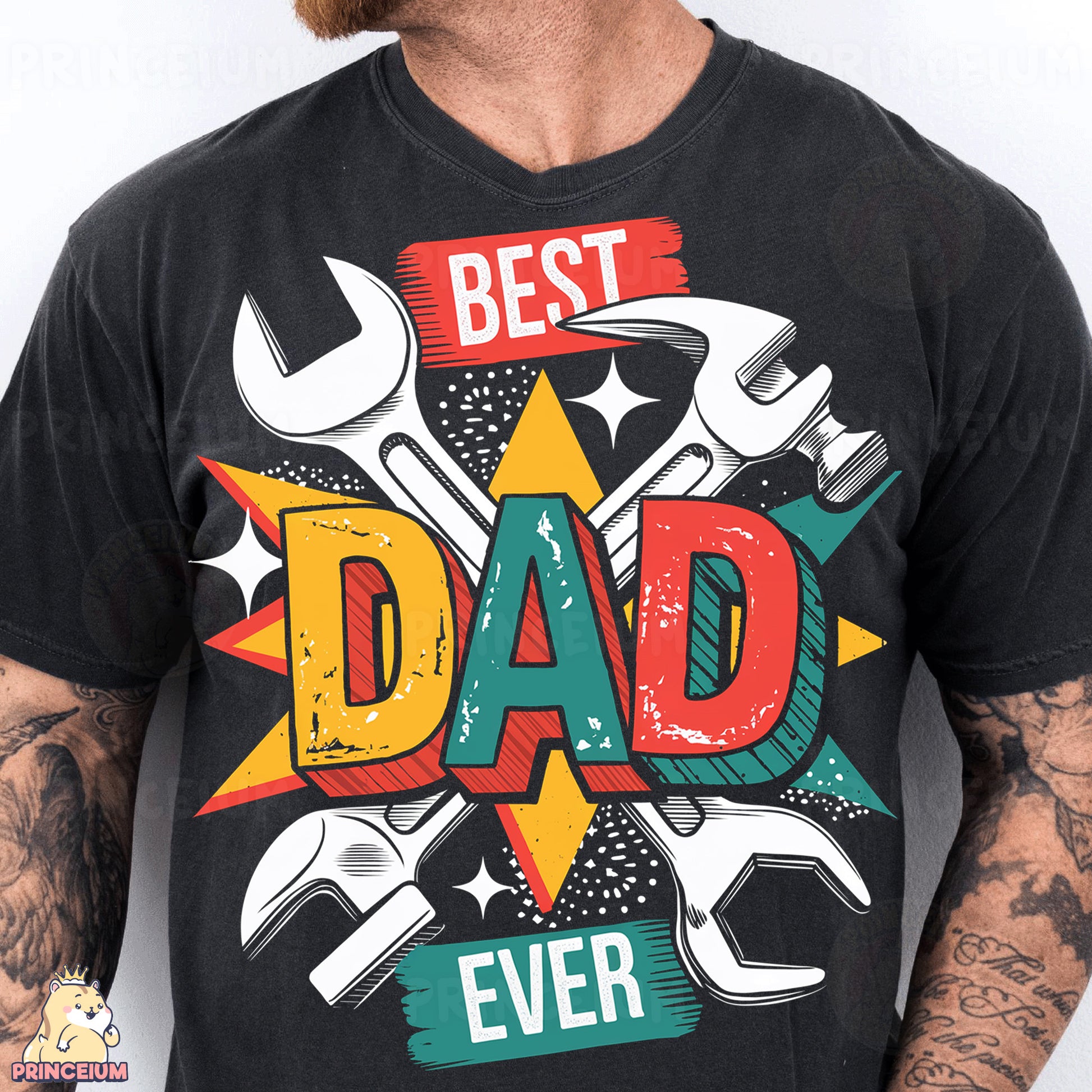 a man wearing a t - shirt that says best dad ever