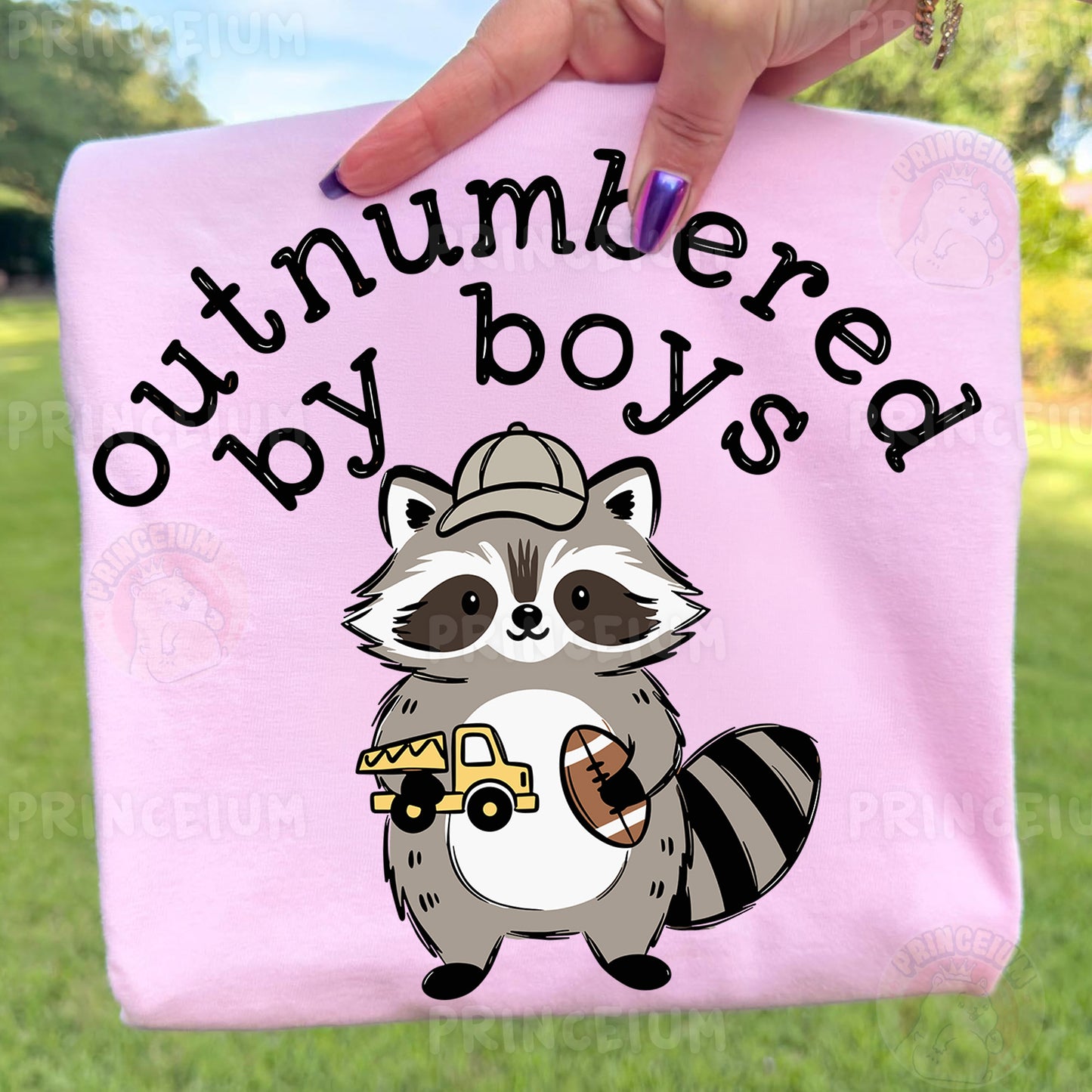 Outnumbered By Boys Sublimation Design PNG | Cute Raccoon Boy Mom Digital Download
