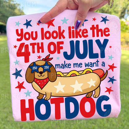 You Look Like The 4th Of July Make Me Want A Hotdog Sublimation Design PNG | Funny Dachshund Patriotic Digital Download