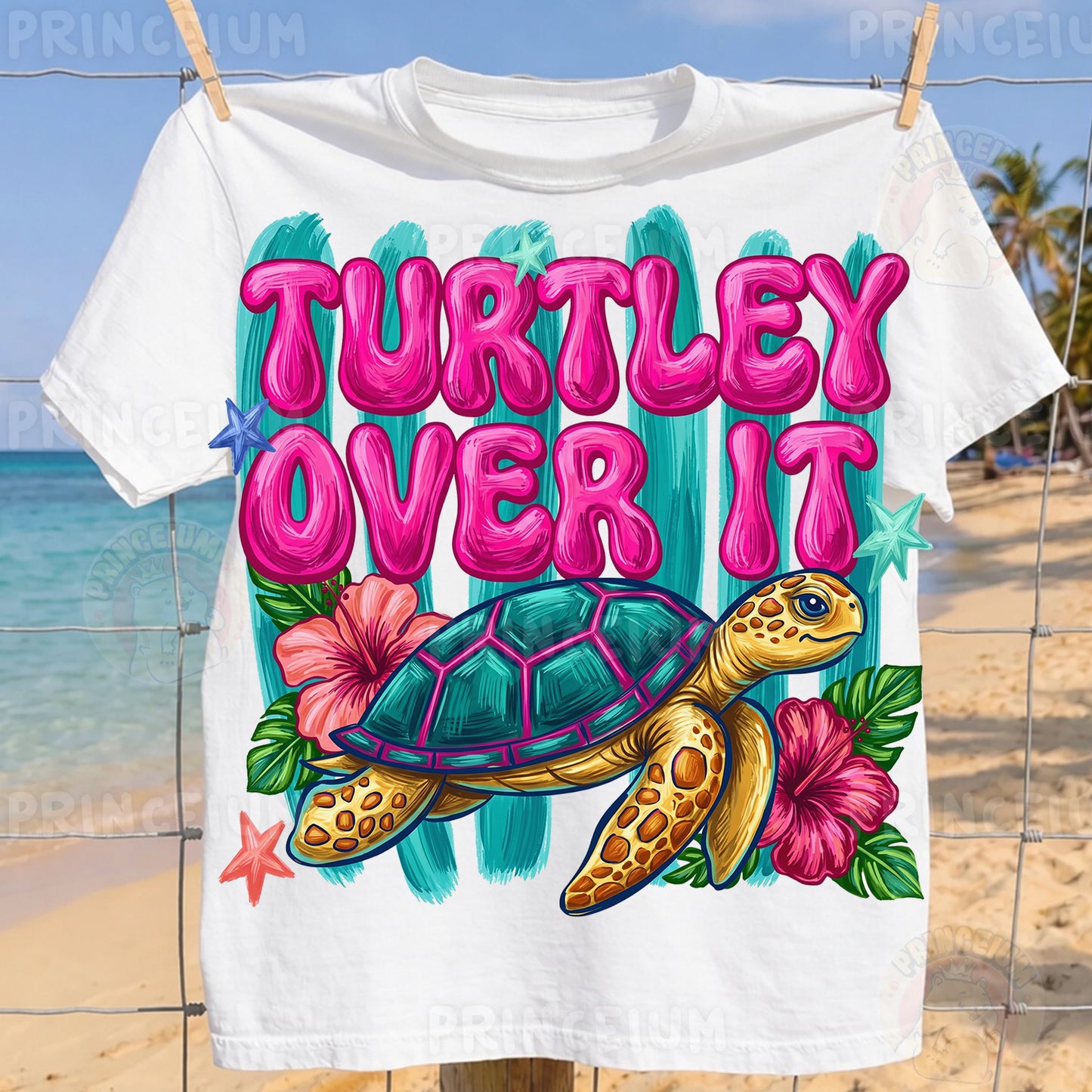Turtley Over It Sublimation Design PNG | Cute Sea Turtle Hibiscus Digital Download