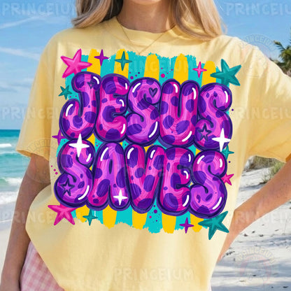 Jesus Saves Sublimation Design PNG | Colorful Leopard Print Christian Digital Download
