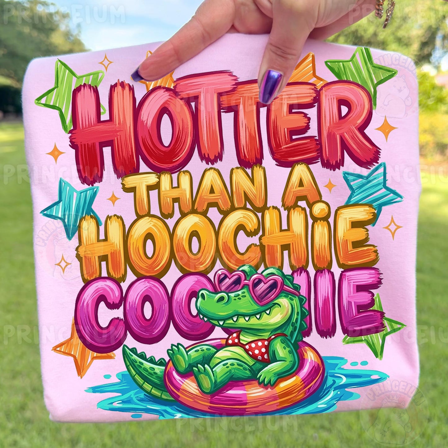 Hotter Than A Hoochie Coochie Sublimation Design PNG | Funny Alligator Pool Float Digital Download