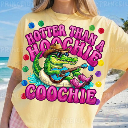 Hotter Than A Hoochie Coochie Sublimation Design PNG | Funny Alligator Cowboy Digital Download