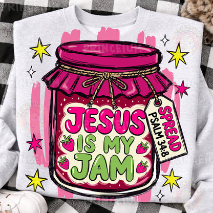 Jesus Is My Jam Sublimation Design PNG Christian Strawberry Jam Jar Digital Download