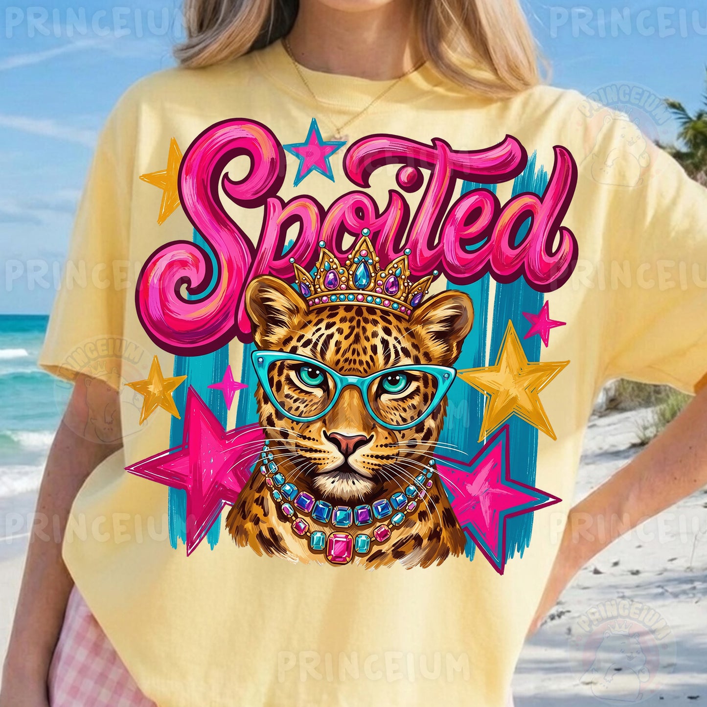 Spoiled Sublimation Design PNG  Glam Leopard with Crown Digital Download