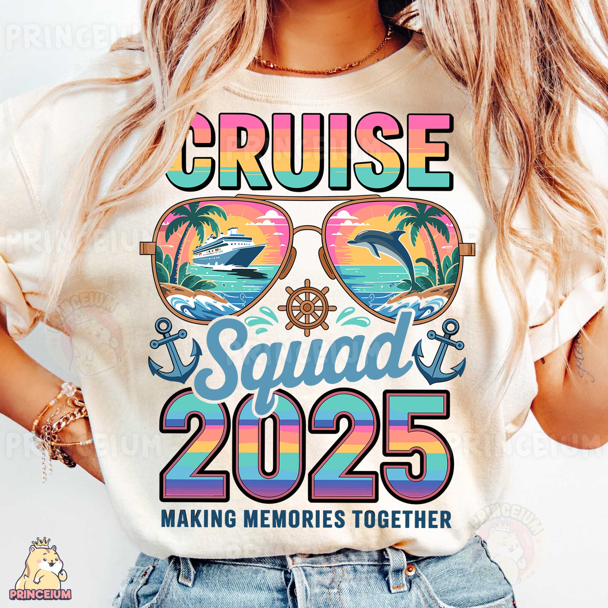 a woman wearing a cruise squad shirt