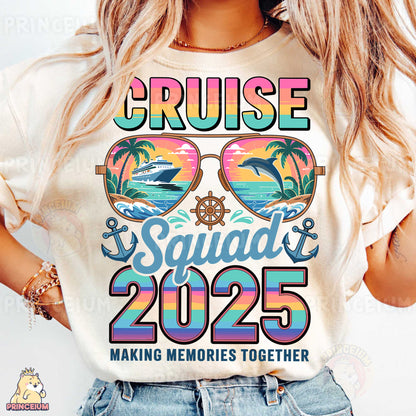 a woman wearing a cruise squad shirt