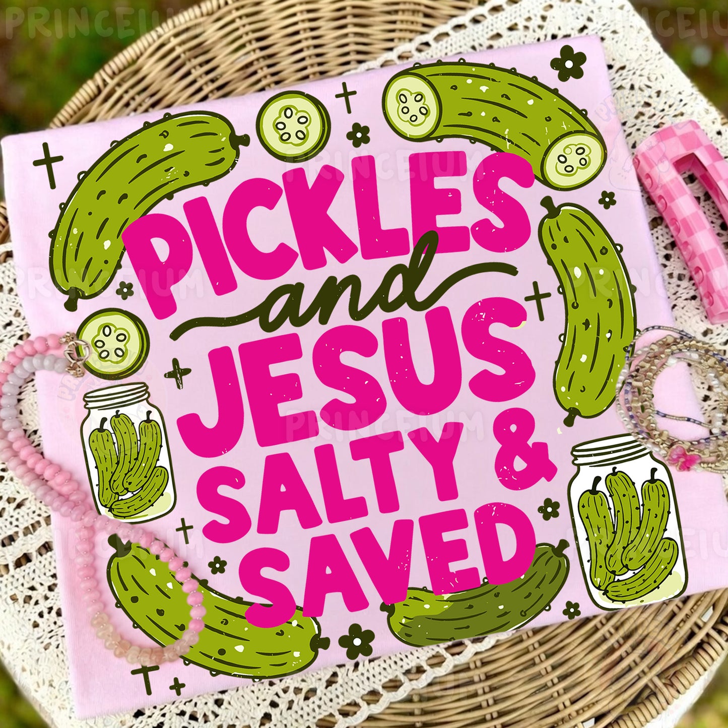 Pickles and Jesus Salty & Saved Sublimation Design PNG Funny Christian Digital Download