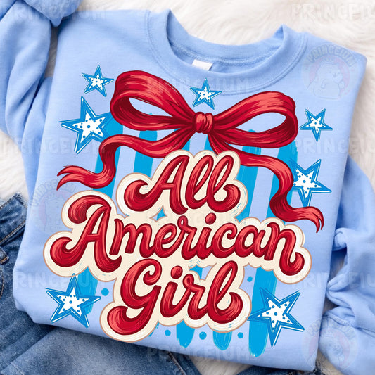 All American Girl Sublimation Design PNG | Patriotic Red Bow Digital Download