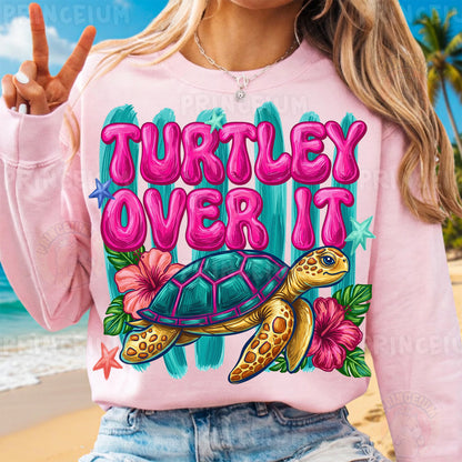 Turtley Over It Sublimation Design PNG | Cute Sea Turtle Hibiscus Digital Download