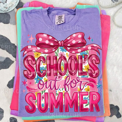 School's Out For Summer Sublimation Design PNG | Pink Bow Floral Digital Download