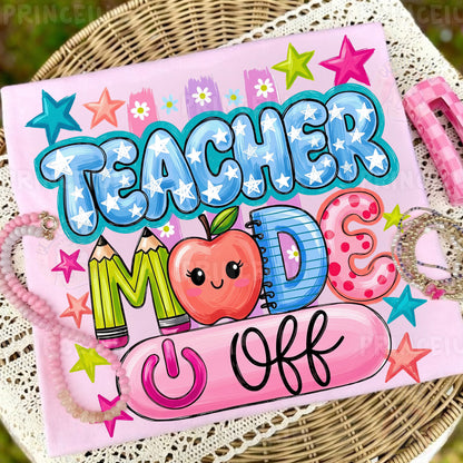 Teacher Mode On PNG, Cute Teacher Shirt Design, Back To School Graphic, Preppy Teacher Sublimation