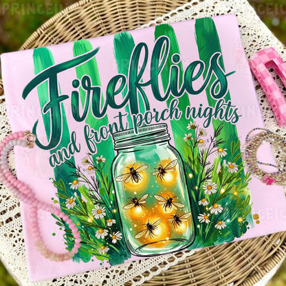 Fireflies and Front Porch Nights PNG, Country Summer Shirt Design, Rustic Mason Jar Sublimation