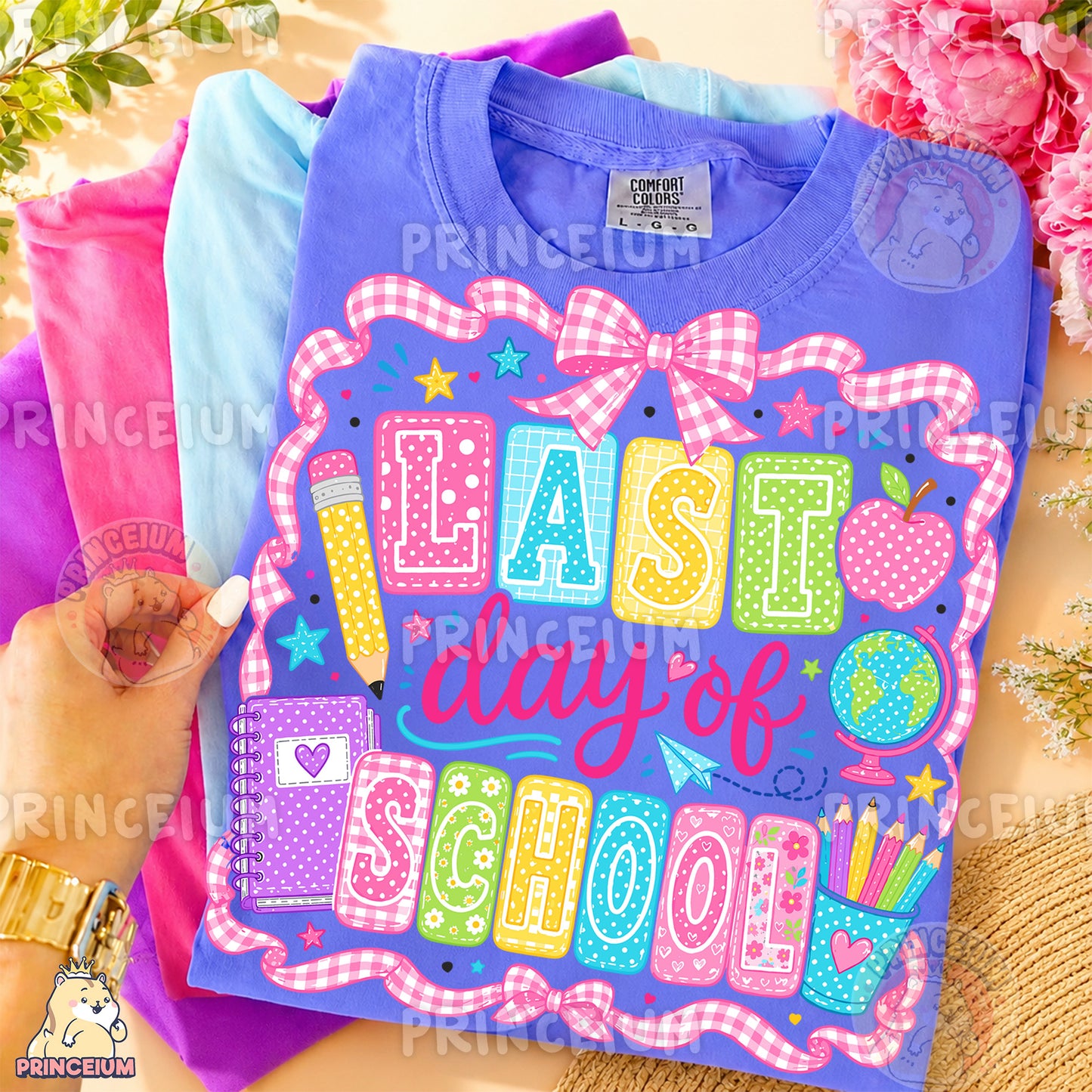 Last Day of School Sublimation Design PNG Teacher Gingham Bow Digital Download NEW26