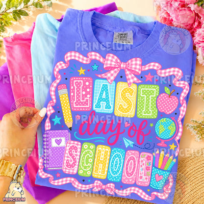 Last Day of School Sublimation Design PNG Teacher Gingham Bow Digital Download NEW26