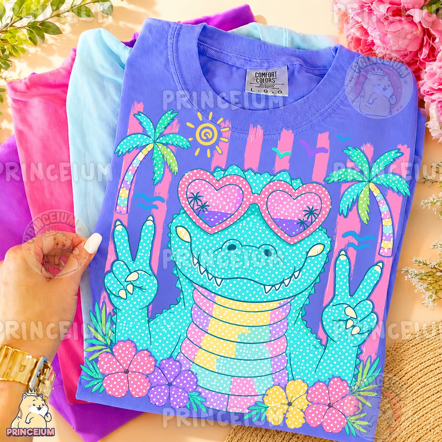 Cool Alligator Peace Sign Sublimation Design PNG Tropical Summer Digital Download NEW26
