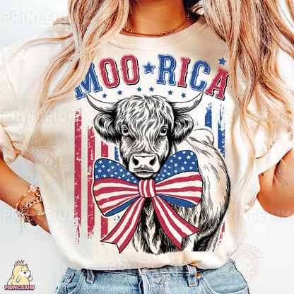 a woman wearing a shirt with a cow wearing a bow tie