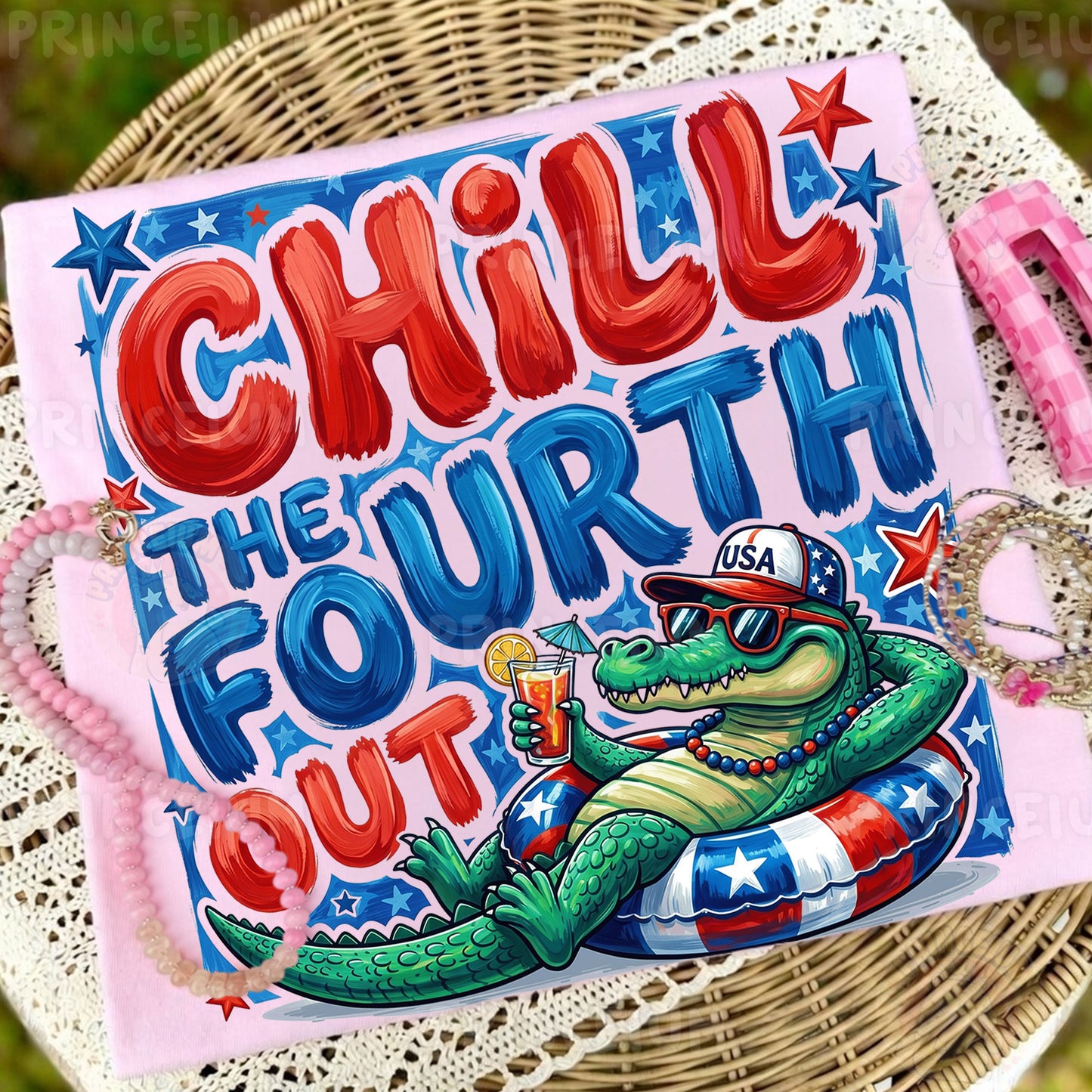 Chill The Fourth Out PNG, Funny 4th of July Alligator Shirt Design, Patriotic Summer Sublimation