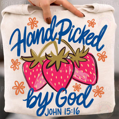 Hand Picked By God Sublimation Design PNG Strawberry Christian John 15:16 Digital Download